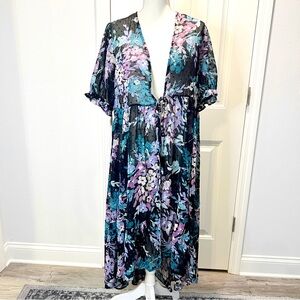 Torrid Floral Duster Maxi Size Large (12) Sheer Kimono Multicolor